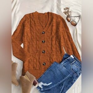 Merokeety Women's Rust Cable Knit Cardigan